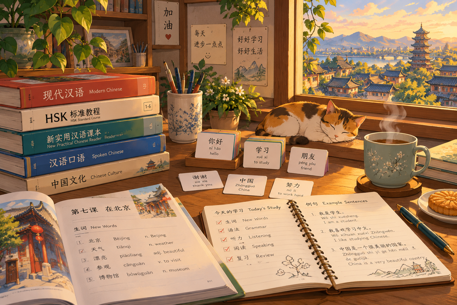 Buku dan kartu kosakata untuk latihan skill Mandarin