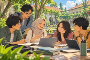 Kelompok pelajar membahas rencana belajar dan kompetensi kerja