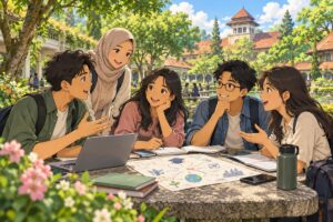 Kelompok pelajar membahas rencana pendidikan dan karier
