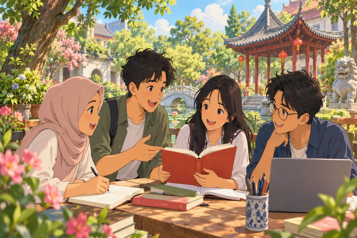 peluang kerja Mandarin melalui diskusi rencana belajar bersama teman