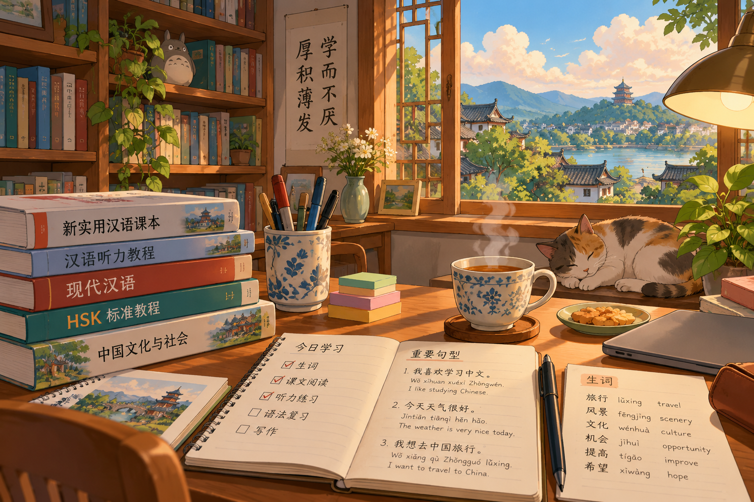 Buku Mandarin dan catatan persiapan kerja