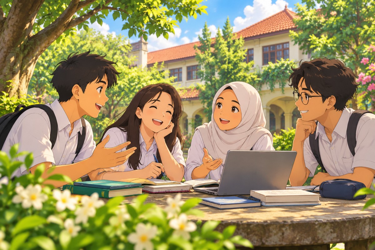 Kelompok pelajar menyusun latihan bahasa secara bertahap