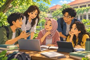 Kelompok pelajar membahas tujuan pendidikan dan kegiatan produktif